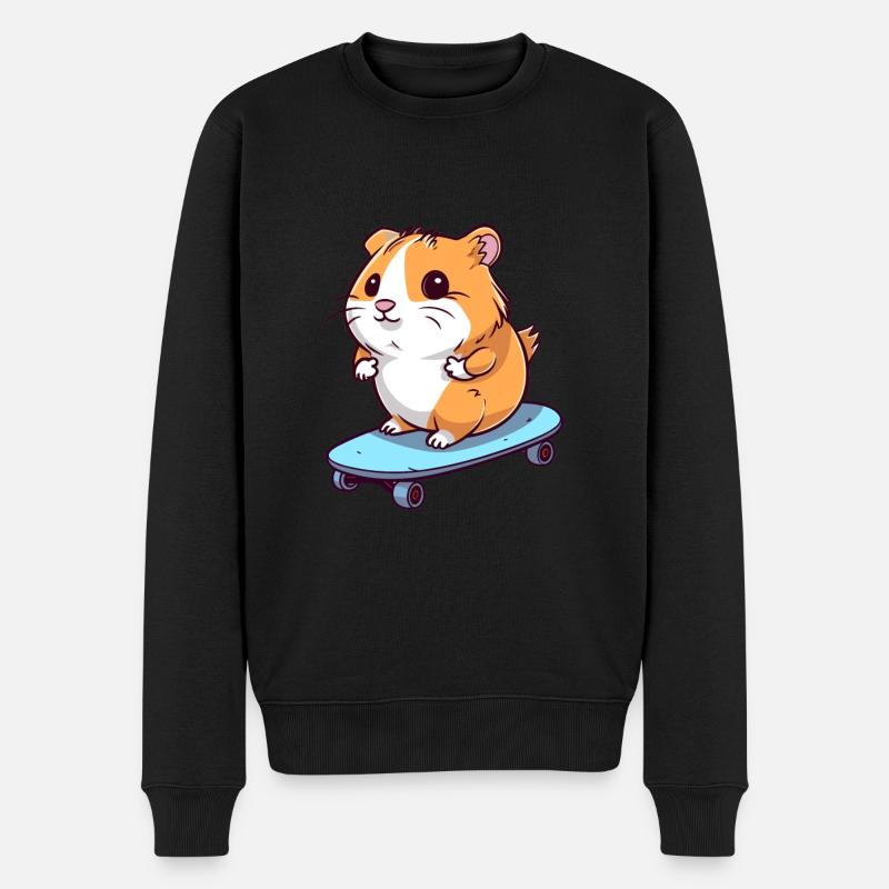 Lustiger Hamster Kawaii Cartoon spielt Skateboard - Männer Premium Bio Pullover - Schwarz