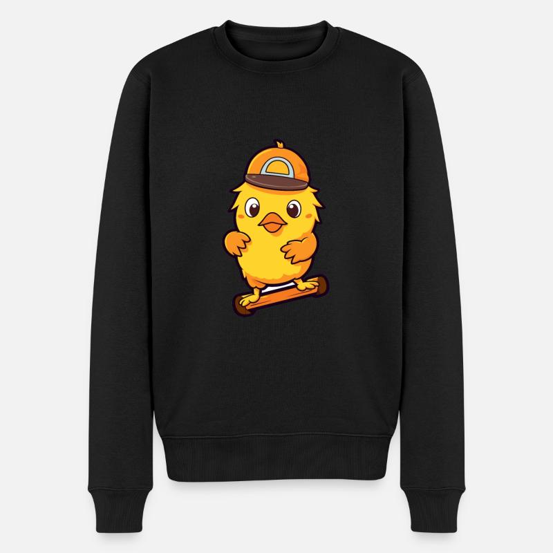 Lustiges Huhn Kawaii Cartoon spielt Skateboard - Männer Premium Bio Pullover - Schwarz
