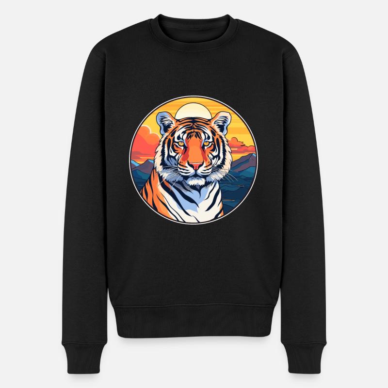 Tiger Buntes Aquarell Cartoon Kawaii Tier - Männer Premium Bio Pullover - Schwarz