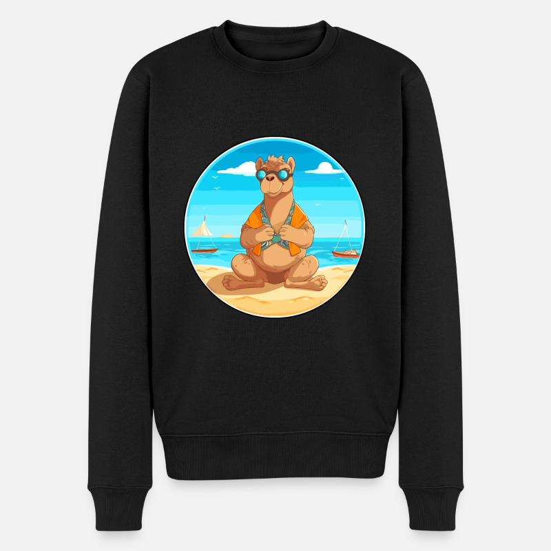 Kamel-Cartoon-Yoga-Strand Sommerillustration - Männer Premium Bio Pullover - Schwarz