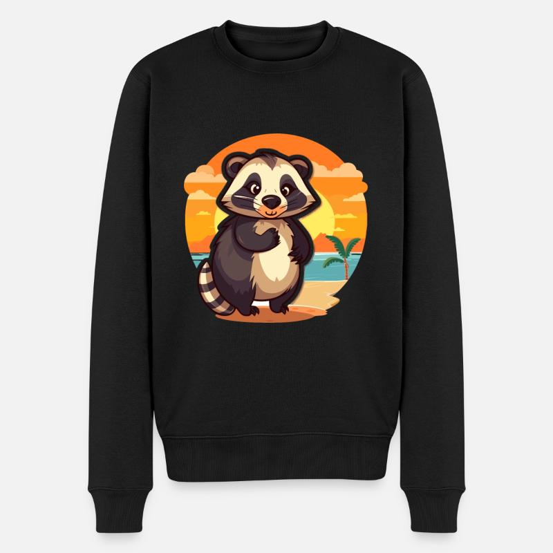 Dachs-lustige Cartoon-Kawaii-Strand-Illustration - Männer Premium Bio Pullover - Schwarz