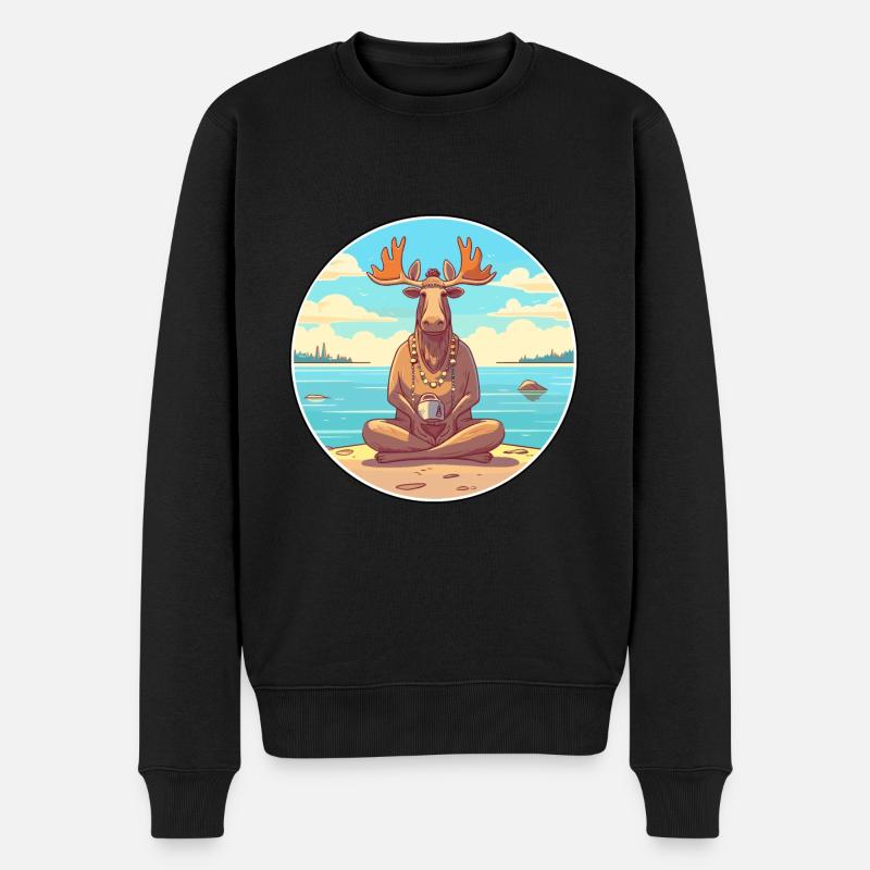 Elch-Cartoon-Yoga-Strand-Sommer-Illustration - Männer Premium Bio Pullover - Schwarz