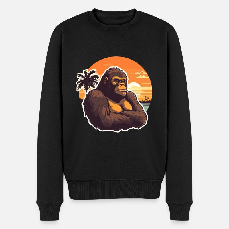 Gorilla, lustige Cartoon-Kawaii-Strand-Illustration - Männer Premium Bio Pullover - Schwarz