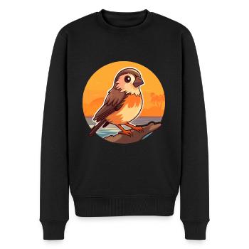 Sparrow Funny Cartoon Kawaii Beach Illustration - Men's Premium Organic Jumper - black - Front - Nico (187cm)