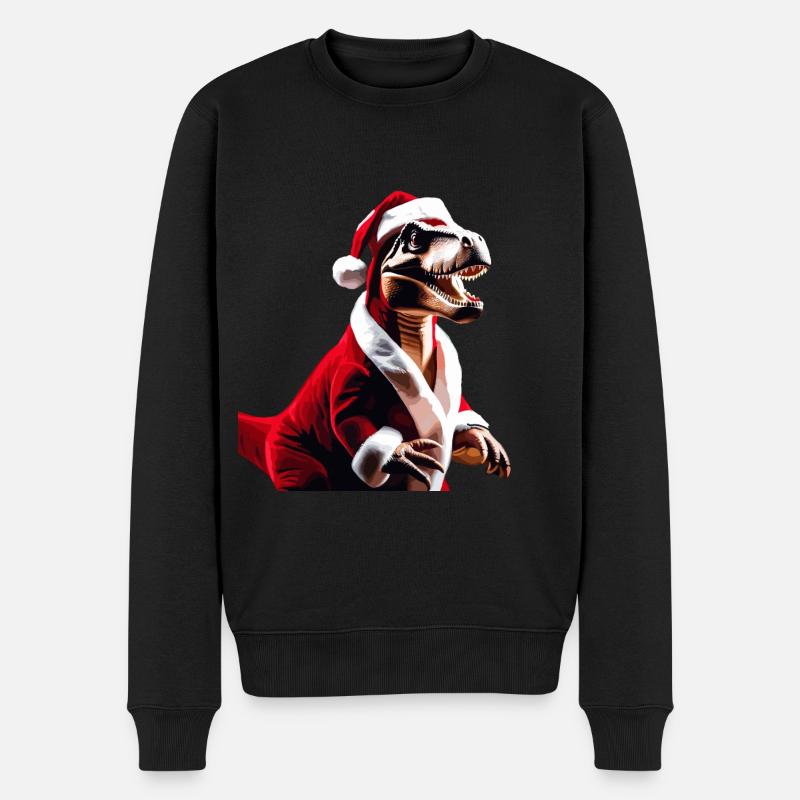 T-Rex als Weihnachtsmann - Männer Premium Bio Pullover - Schwarz