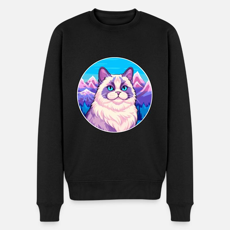 Birmakatze Bunte Karikatur Aquarell Illustration - Männer Premium Bio Pullover - Schwarz