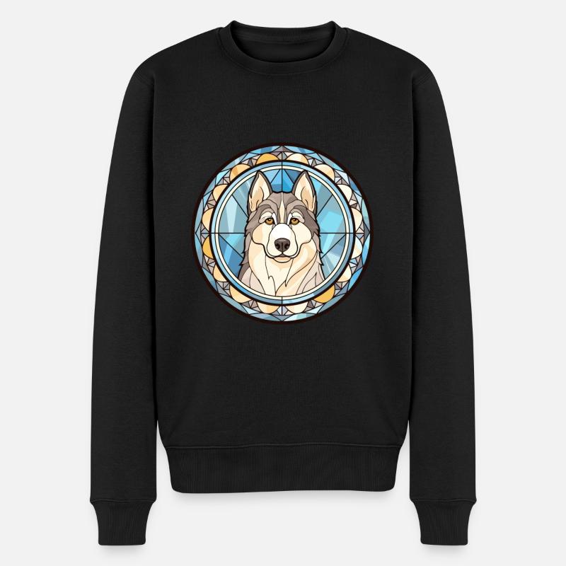 Husky-Hunderasse Buntes Aquarell - Männer Premium Bio Pullover - Schwarz