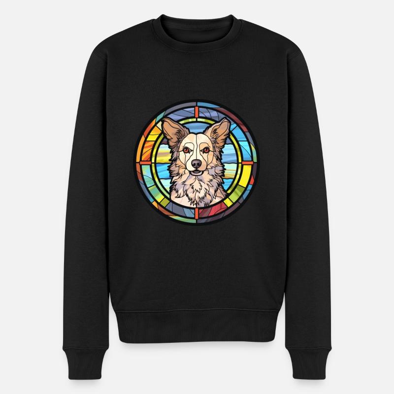 Mudi chien race vitrail aquarelle colorée - Pull Premium bio Homme - noir