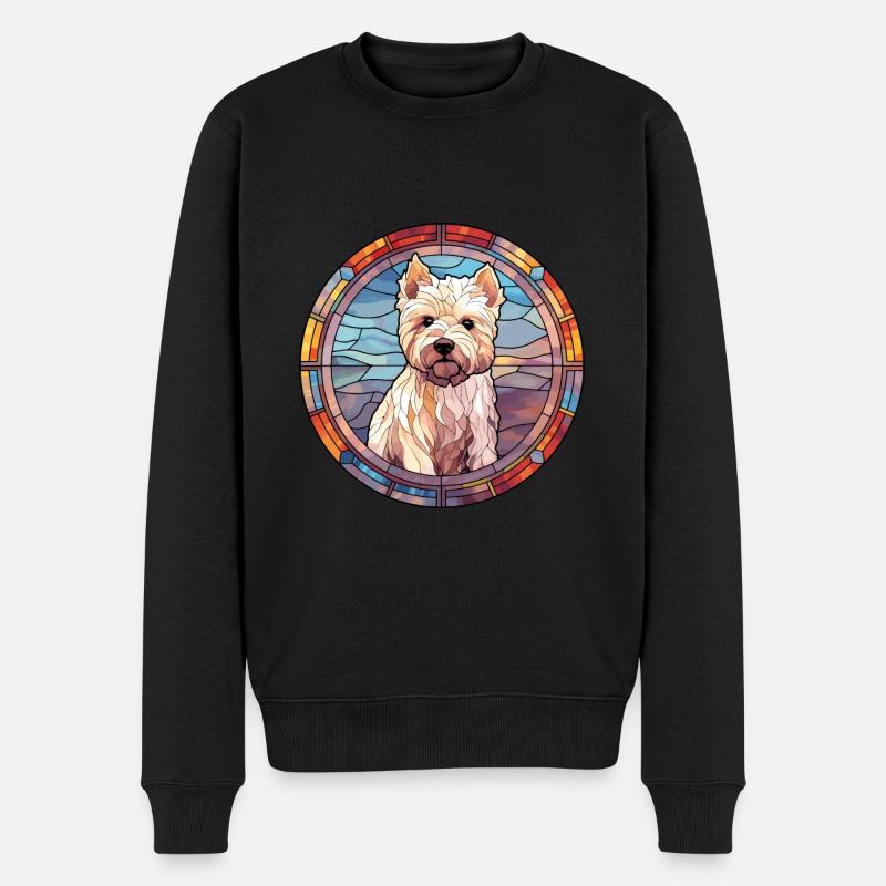 Westie chien race vitrail aquarelle colorée - Pull Premium bio Homme - noir