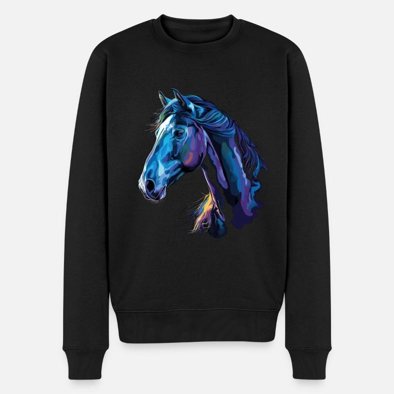 Pferd auf schwarzem Hintergrund - Männer Premium Bio Pullover - Schwarz