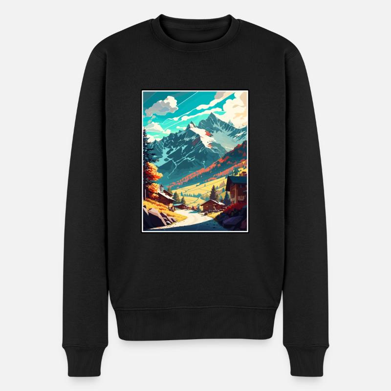 Mayrhofen Österreich Vintage Reiseposter Souvenir - Männer Premium Bio Pullover - Schwarz