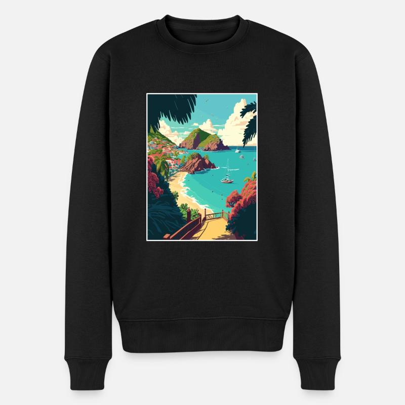St Barth Caraïbes Vintage voyage affiche Souvenir - Pull Premium bio Homme - noir