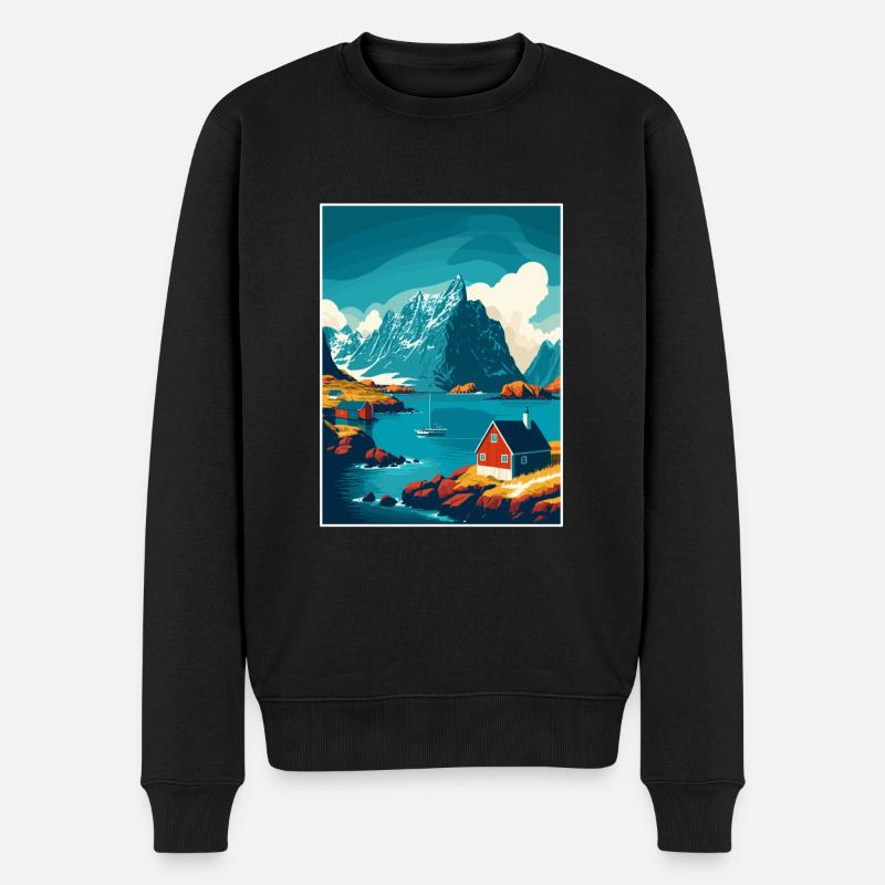 Lofoten Norwegisches Vintage-Reiseposter - Männer Premium Bio Pullover - Schwarz