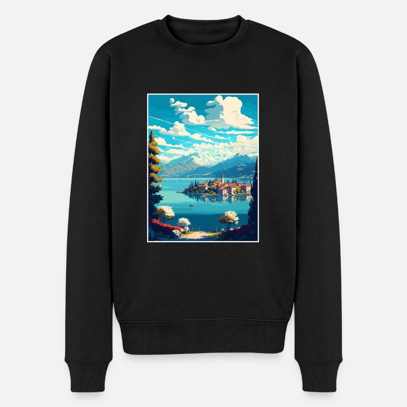 Lago Maggiore Schweiz Vintage Reiseposter - Männer Premium Bio Pullover - Schwarz