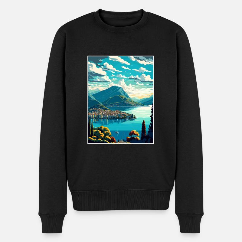 Lugano Schweiz Vintage Reiseposter Souvenir - Männer Premium Bio Pullover - Schwarz
