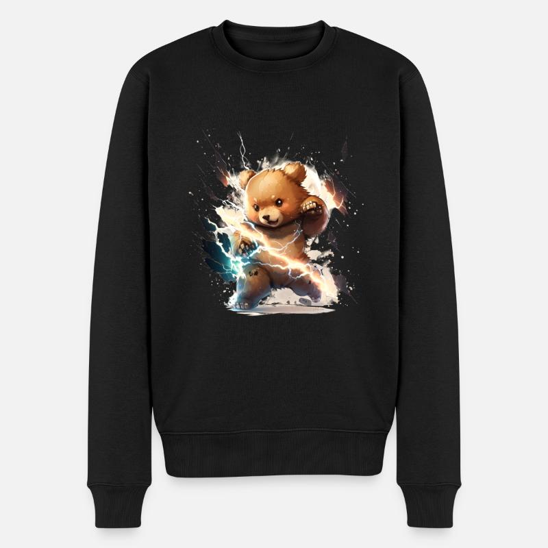 Blitzschlag-Teddy - Männer Premium Bio Pullover - Schwarz
