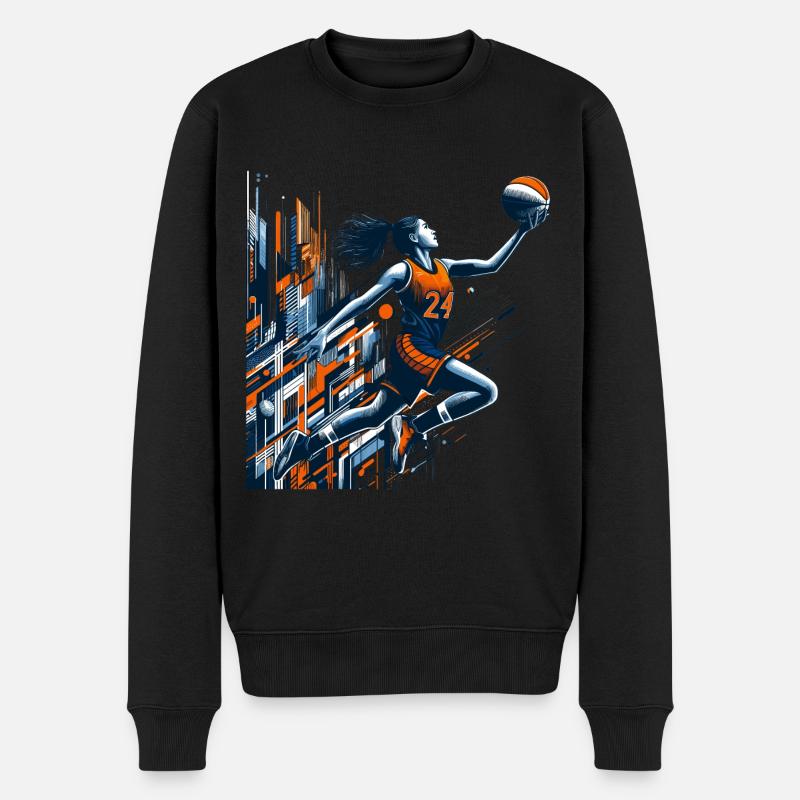 Frau Basketball Dunking Design - Männer Premium Bio Pullover - Schwarz