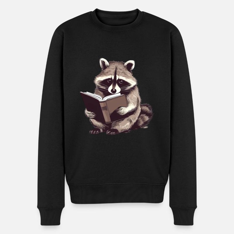 Lesender Waschbär mit Buch - Männer Premium Bio Pullover - Schwarz
