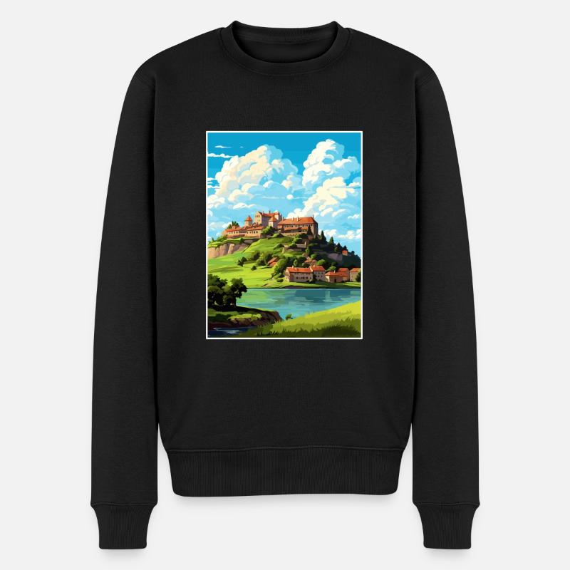 Ptuj-Schloss-Slowenien-Bleder-Reise-Plakat - Männer Premium Bio Pullover - Schwarz