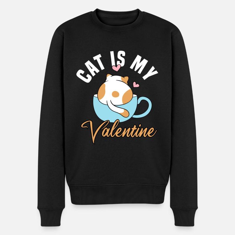 cat is my valentine - Männer Premium Bio Pullover - Schwarz