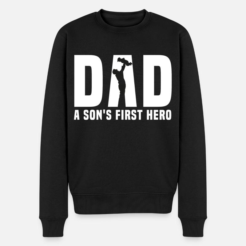 dad son hero - Männer Premium Bio Pullover - Schwarz