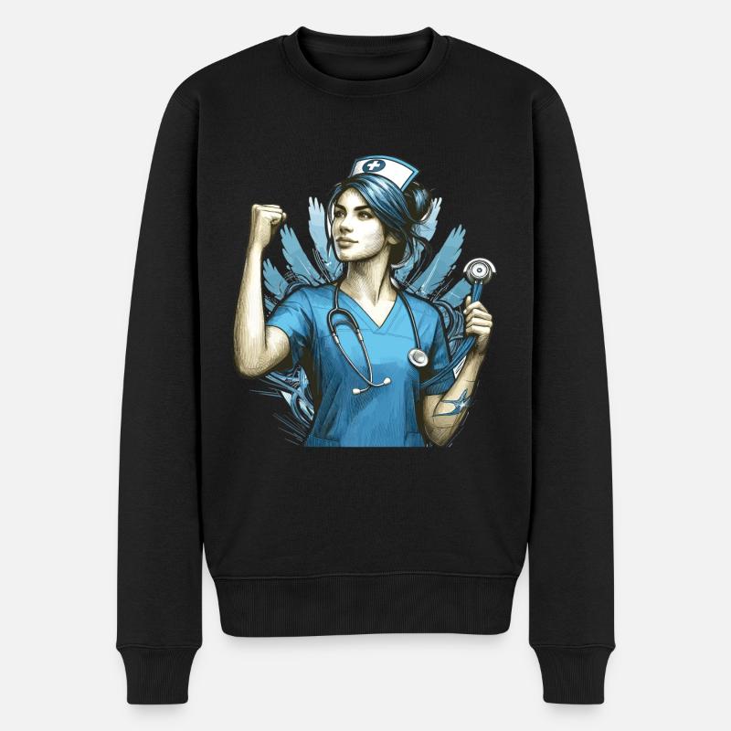 Krankenschwester Siegespose Geschenk - Männer Premium Bio Pullover - Schwarz