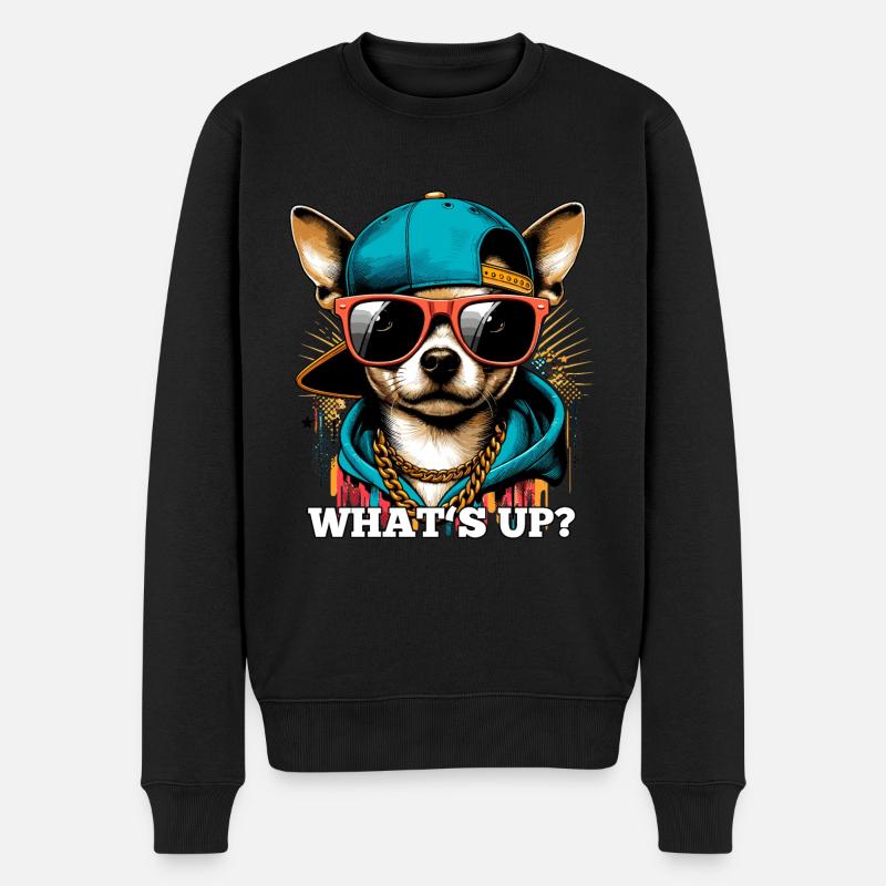 Was geht ab? Cooler Chihuahua Hund Geschenk - Männer Premium Bio Pullover - Schwarz