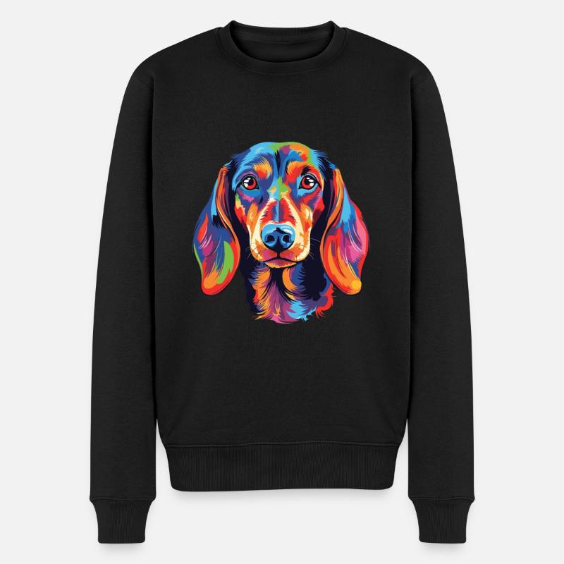 Dackel Hund Rasse Aquarell Karikatur Kawaii Colo - Männer Premium Bio Pullover - Schwarz