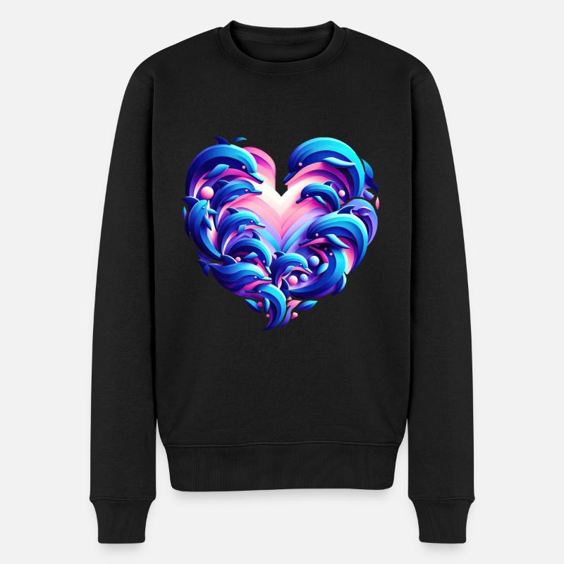 Fusion de coeur d’amour de dauphin - Pull Premium bio Homme - noir