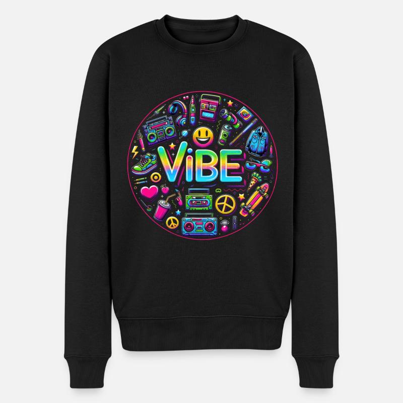Retro-Vibe: Neon Buzz - Männer Premium Bio Pullover - Schwarz