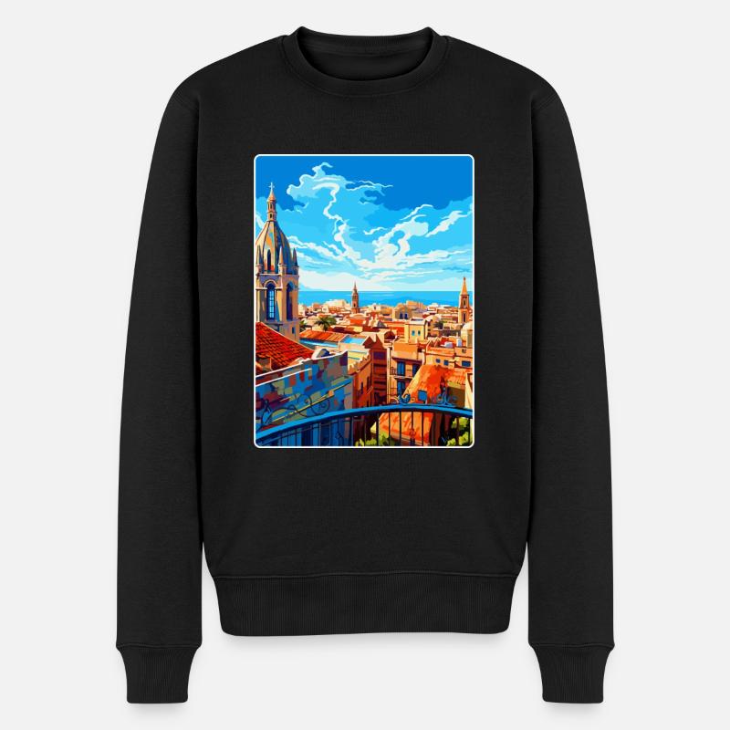 Barcelona Spanien Vintage Reiseplakat Souvenir WPA - Männer Premium Bio Pullover - Schwarz