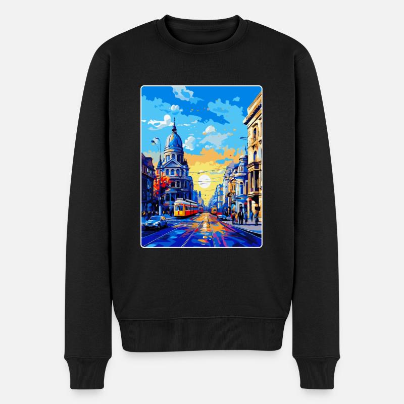 Bukarest Rumänien Vintage Reiseplakat Souvenir - Männer Premium Bio Pullover - Schwarz