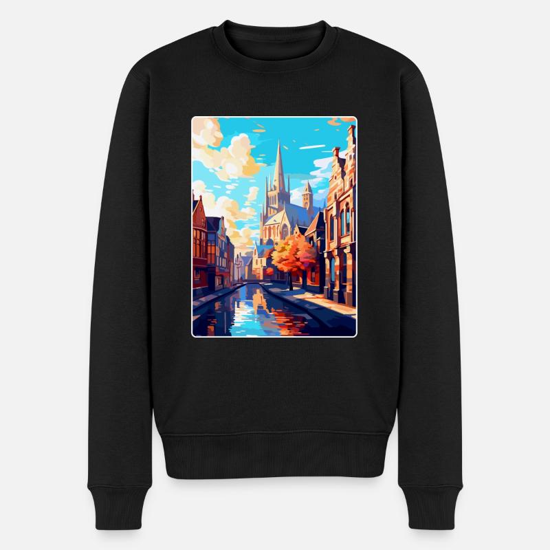 Gent Belgien Vintage Reiseplakat WPA Souvenir - Männer Premium Bio Pullover - Schwarz