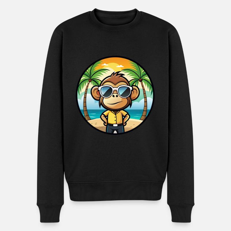 Affe Lustige Cartoon Sommer Strand Sonnenbrille Cool - Männer Premium Bio Pullover - Schwarz