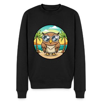 Eule Lustige Cartoon Sommer Strand Sonnenbrille Aufkleber - Männer Premium Bio Pullover - Schwarz - Vorne - Nico (187cm)