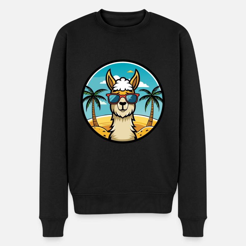 Lama Drôle Dessin Animé Plage D’été Lunettes De Soleil Cool - Pull Premium bio Homme - noir