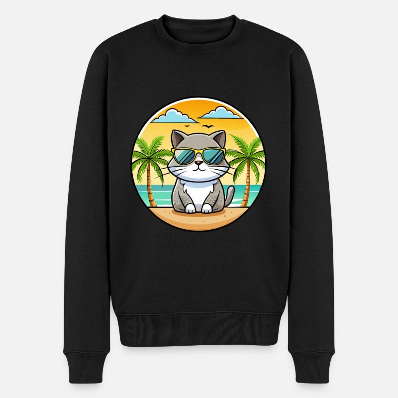 Britisch Kurzhaar Katzenrasse Cartoon Sonnenbrille Strand - Männer Premium Bio Pullover - Schwarz