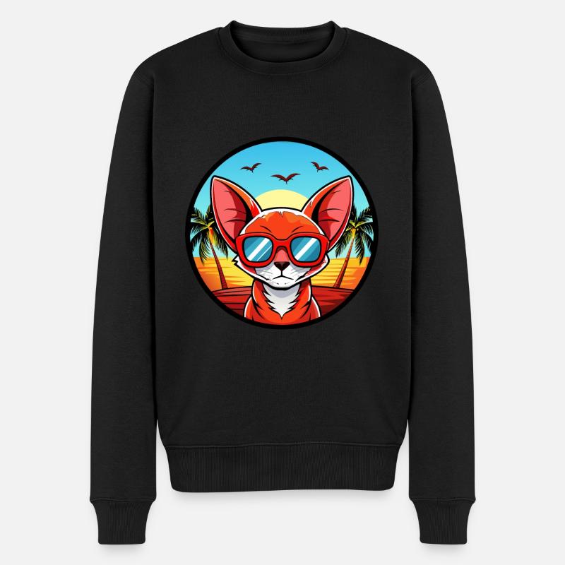 Rote Devon Rex Katzenrasse Cartoon Sonnenbrille Strand - Männer Premium Bio Pullover - Schwarz