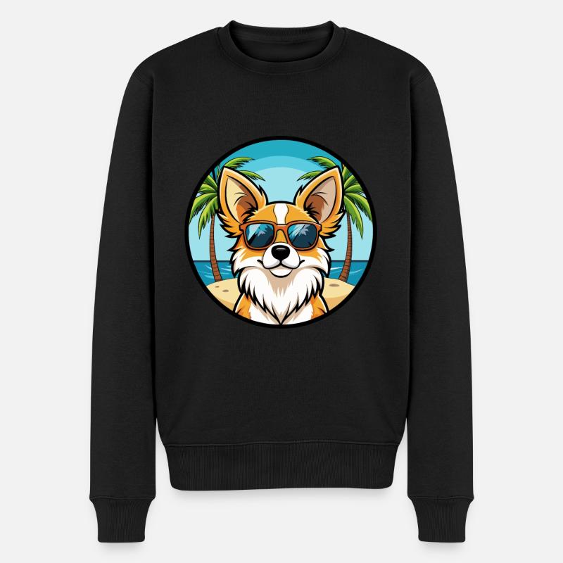 Papillon Hunderasse Cartoon Sonnenbrille Strand - Männer Premium Bio Pullover - Schwarz