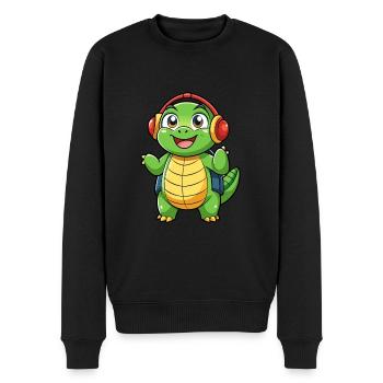 Schildkröte Lustige Zeichentrickfigur Kopfhörer Musik - Männer Premium Bio Pullover - Schwarz - Vorne - Nico (187cm)