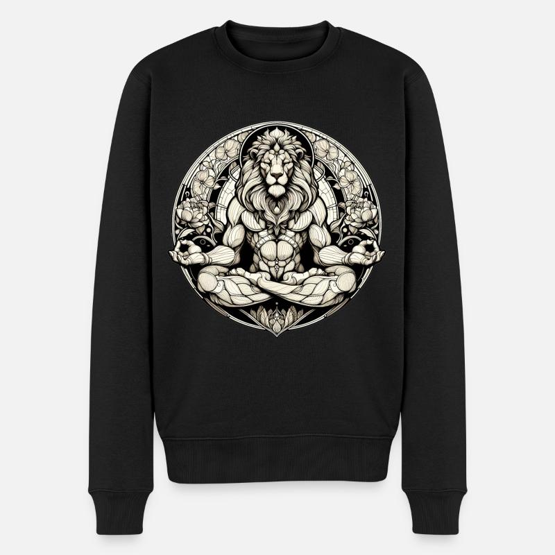 Lion méditation méditation cadeau - Pull Premium bio Homme - noir