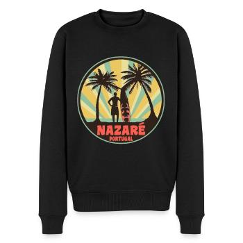Nazaré Portugal Surfeur rétro - Pull Premium bio Homme - noir - Devant - Nico (187cm)