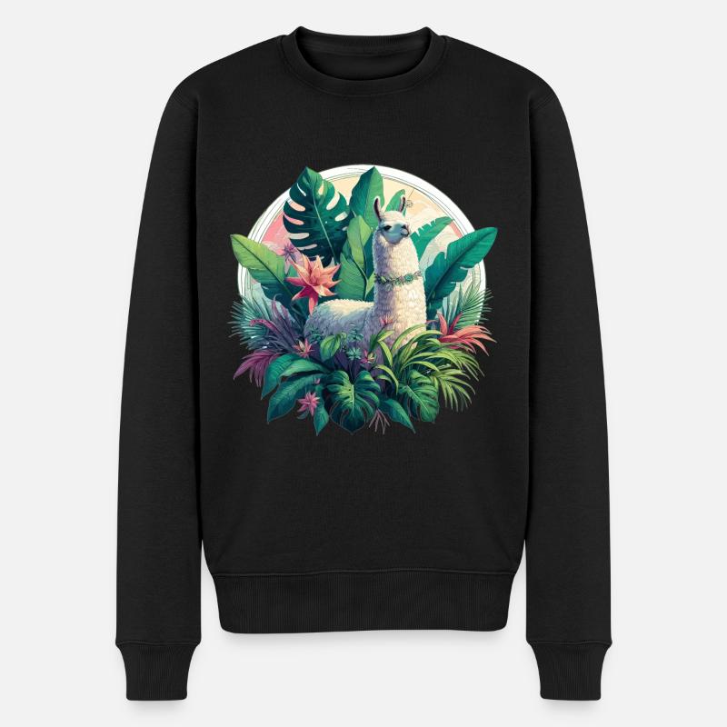 Lama Dschungel Pflanzen Palmen Geschenk - Männer Premium Bio Pullover - Schwarz
