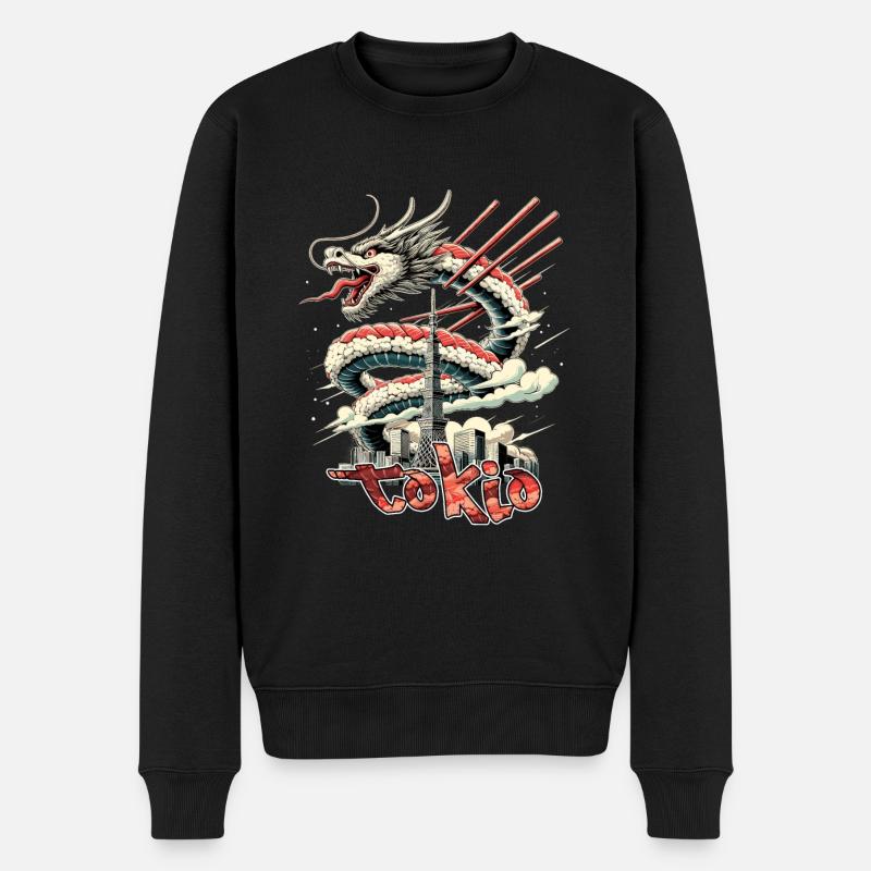 Sushi Drache Tokio Geschenk - Männer Premium Bio Pullover - Schwarz