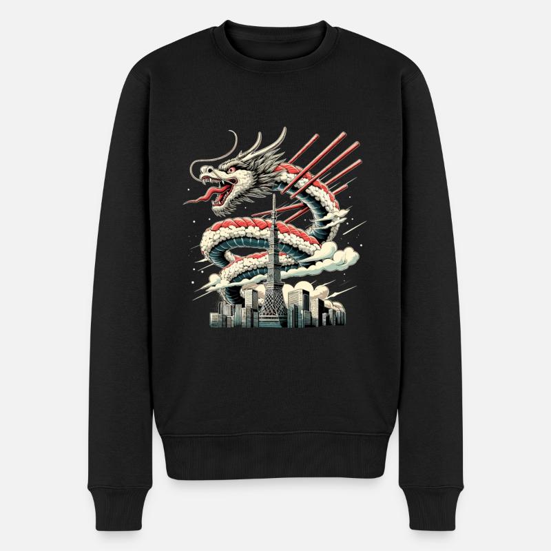 Sushi Drache Tokio Geschenk - Männer Premium Bio Pullover - Schwarz