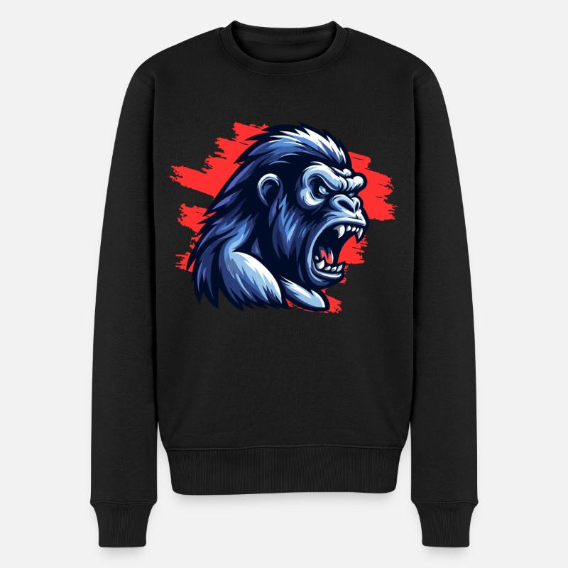 Verrückter Gorilla - Männer Premium Bio Pullover - Schwarz