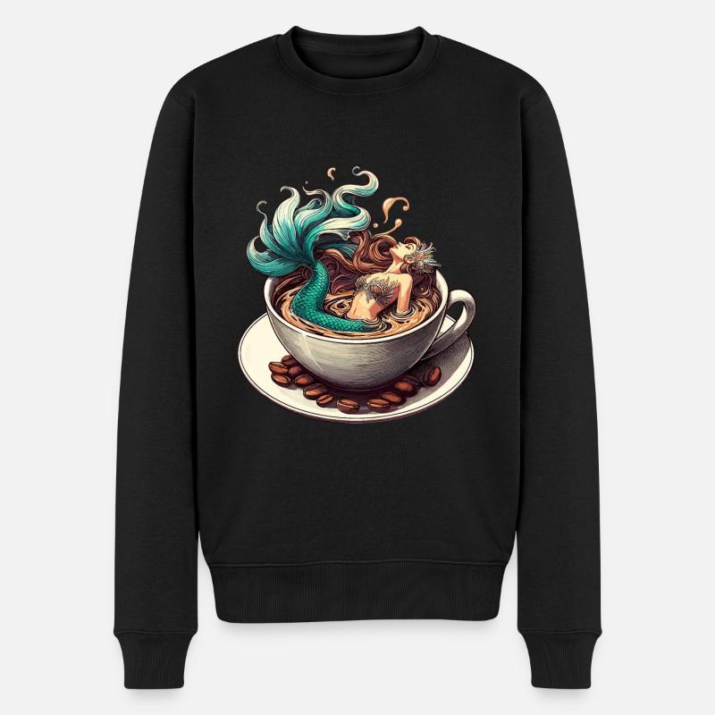 Meerjungfrau Nixe badet in Kaffee Geschenk - Männer Premium Bio Pullover - Schwarz