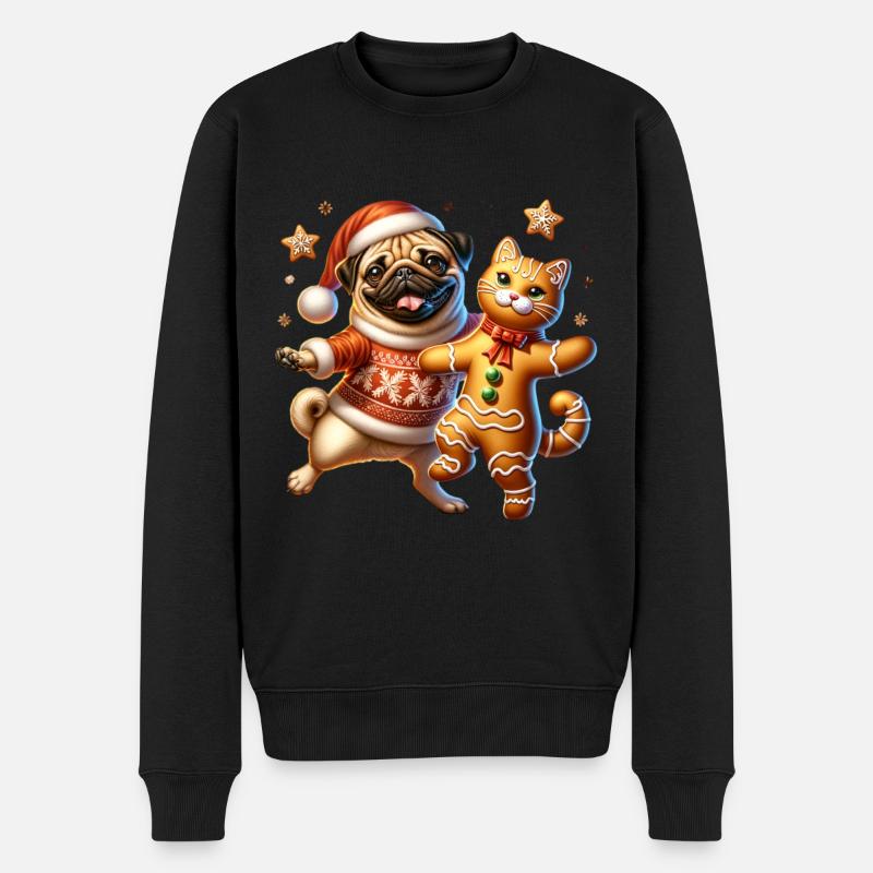 Mops Katze - Männer Premium Bio Pullover - Schwarz