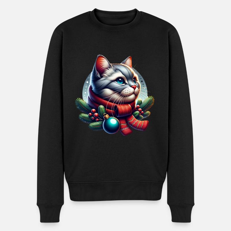 Katze Xmas Winter - Männer Premium Bio Pullover - Schwarz