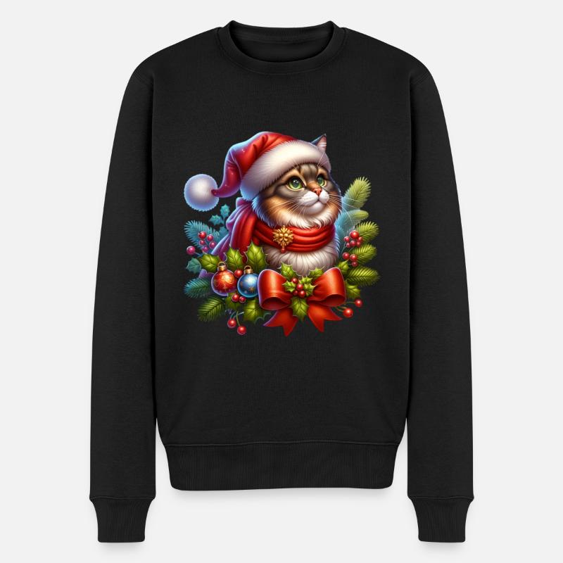 Weihnachtskranz Katze - Männer Premium Bio Pullover - Schwarz